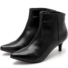 Bota Cano Curto Feminina Eliana Salto Baixo Bico Fino Preta