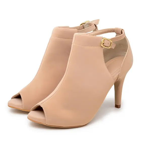 Sandália Ankle Boot Salto Alto Feminina Fabiana Bico Peep Toe Nude