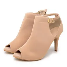 Sandália Ankle Boot Salto Alto Feminina Fabiana Bico Peep Toe Nude