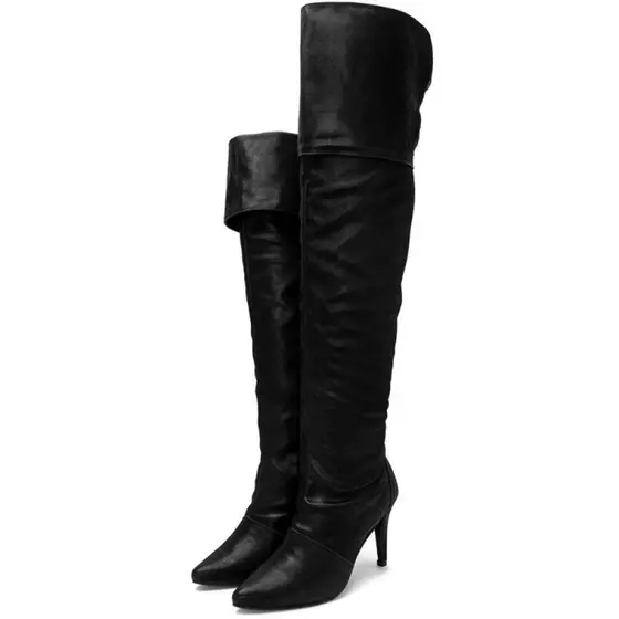 Bota Over The Knee Cano Longo Feminina Helena Salto Alto Bico Fino Preta