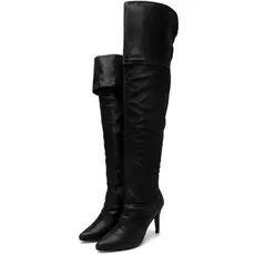 Bota Over The Knee Cano Longo Feminina Helena Salto Alto Bico Fino Preta