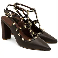 Sapato Scarpin Feminino Catarina Salto Alto Bico Fino Tachas Macchiato