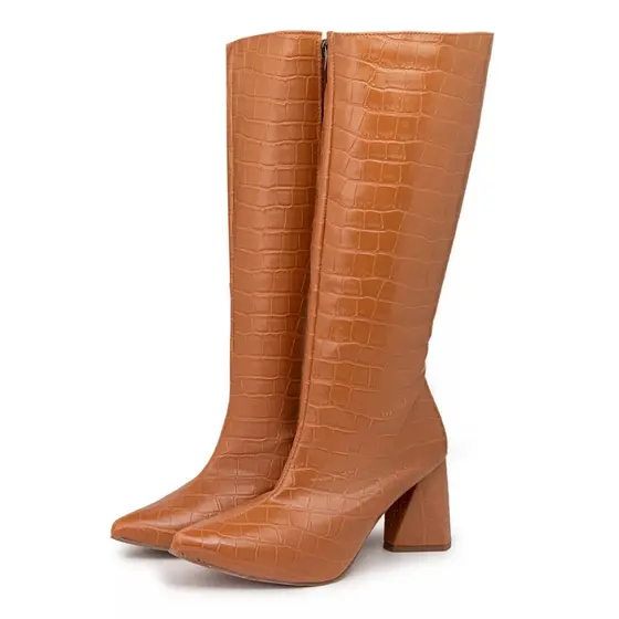 Bota Cano Longo Feminina Daniela Salto Alto Bico Fino Whisky
