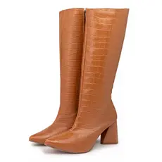 Bota Cano Longo Feminina Daniela Salto Alto Bico Fino Whisky
