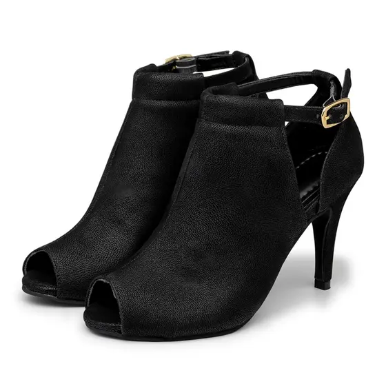 Sandália Ankle Boot Salto Alto Feminina Fabiana Bico Peep Toe Preta