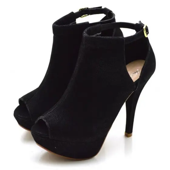 Sandália Ankle Boot Meia Pata Salto Alto Feminina Taís Bico Peep Toe Preta