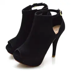 Sandália Ankle Boot Meia Pata Salto Alto Feminina Taís Bico Peep Toe Preta