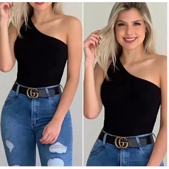 Body Feminino Um Ombro só Mula Manca Suplex Zero -Tranparência Moda Blogueira Com Forro  Bore preto - branco - marrom