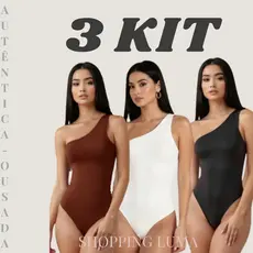 KIT 3 Body Feminino Blogueirinha Suplex Mula Manca Com Forro Bory Alça fina um Ombro Bore Premium
