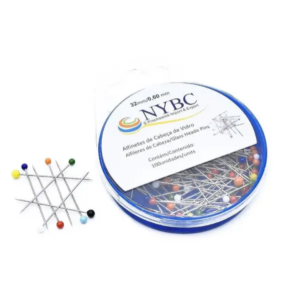 Alfinete Cabeça De Vidro Nybc - Com 100 Unidades