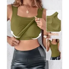 Moda 2026 Moda feminina cor sólida com almofada no peito Base de uso externo roupa íntima casa colete com decote em U To