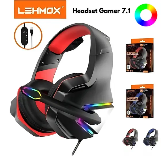 Fone de Ouvido Headset Gamer Profissional Com Mute e Volume 7.1 RGB Com Fio USB Console PC Notebook