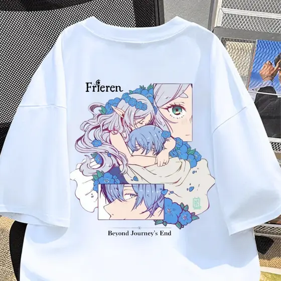 Camiseta Estampada Unix Anime T-shirt Desenho Frieren Mangá Blusa Feminina Algodão Camisa Streetwear