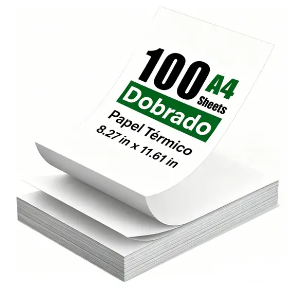 Papel Térmico A4 Sem Tinta Impressão Rápida e Econômica Compatível com Impressoras Térmicas, 100 folhas por conjunto