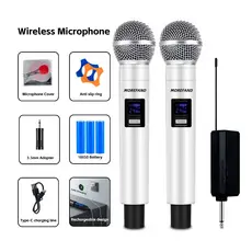 Microfones Sem Fio branco MOREFAND Duplo com Kit Completo - 2.4G, Bateria Recarregável, Plug 3.5mm