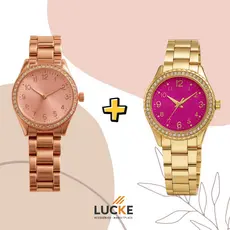 2 Relógios Femininos, Prata, Rose e  Dourado Banhado a Ouro 18K Quartzo em Aço Inoxidável.