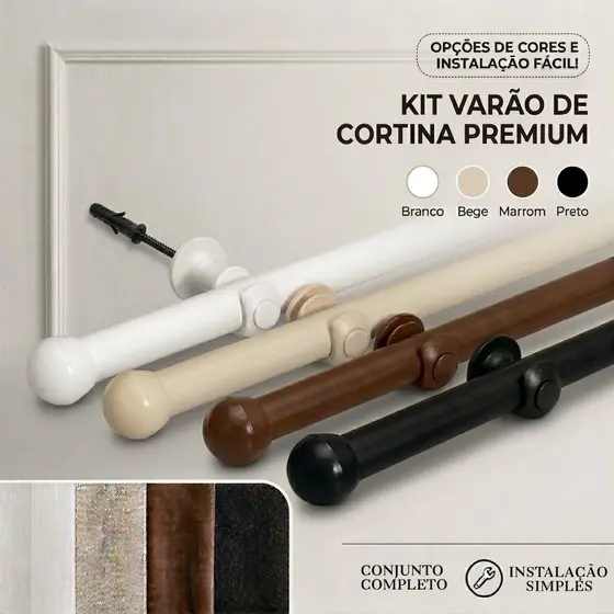 Kit Varão 2,00 Metros Cortina Suporte Completo 19mm Simples Várias Cores Envio Imediato