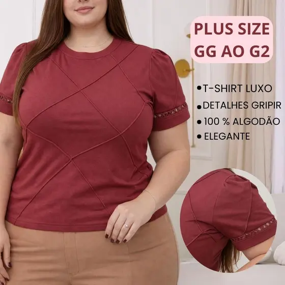 Blusa Plus Size T-shirt Feminina 100% Algodão Moda Maior Camiseta