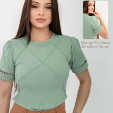 Blusa T-Shirt Gola Alta Algodão De Alto Padrão Manga Princesa