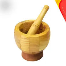 Pilão Com Socador Em Bambu Para Temperos E Condimentos