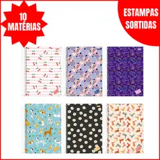 Caderno 10 Matérias Jandaia Stella 160 Folhas Capa Dura Grande Feminino Estampas Sortidas