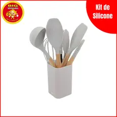 Kit 7 Utensílios de Cozinha Silicone WellMix Espátula Fue Pincel Concha Colher Pegador Escorredor