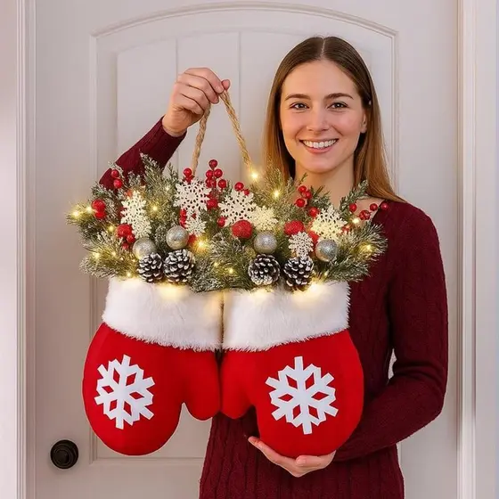 Guirlanda De Natal Com Luzes LED Pinhas De Frutas Vermelhas Para Porta Da Frente Decorações De Férias Janela De Fazenda