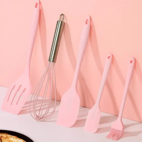 Kit 5 Peças Utensílios de Cozinha Silicone Colher Espátula Fue Espátula Pequena Pincel