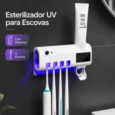 Porta Escova de Dentes UV com Dispenser de Pasta Dental Suporte Banheiro Sem Furar