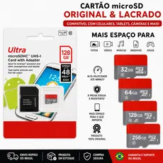 Cartão de Memória SanDisk Ultra microSD 32GB 64GB 128GB 256GB Classe 10 UHS-I com Adaptador para Celular Câmera Tablet