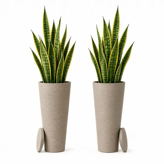 Kit 2 Vasos Ibiza 59cm Grafiato Decorativo Polietileno Resistente Com Prato Coletor
