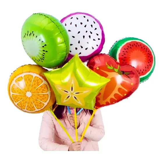 Kit 10 Balão Metalizados Frutas Tropicais 45 Cm Decoração