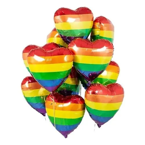 Kit 5 Balão Metalizados Coração Arco-íris LGBTQIPA+ Festa Decoração