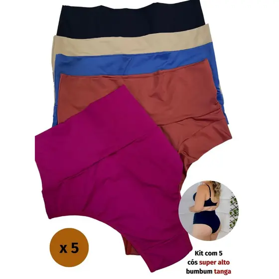 Kit compre 4 e LEVE 5 - Calcinha Conforto SUPER ALTA TANGA forro de algodão