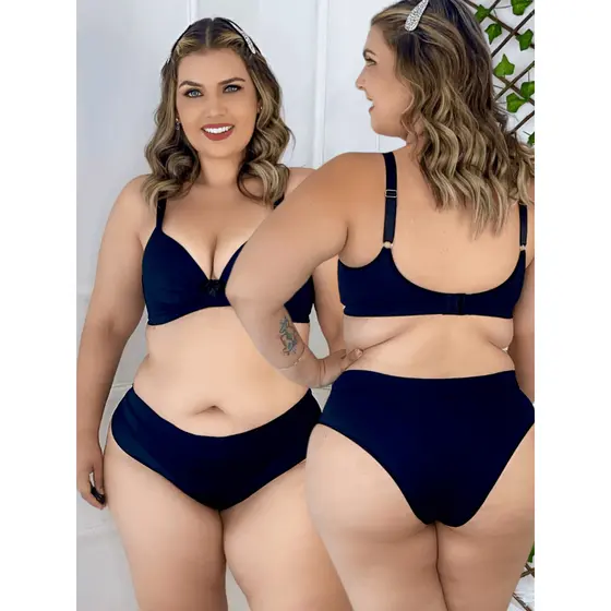 Calcinha cós médio tanga Preta Nica Brasil conforto qualidade forro algodão natual  P ao plus size larga