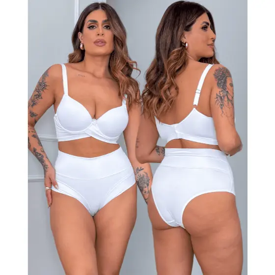 Calcinha conforto cós super alto tanga Branca