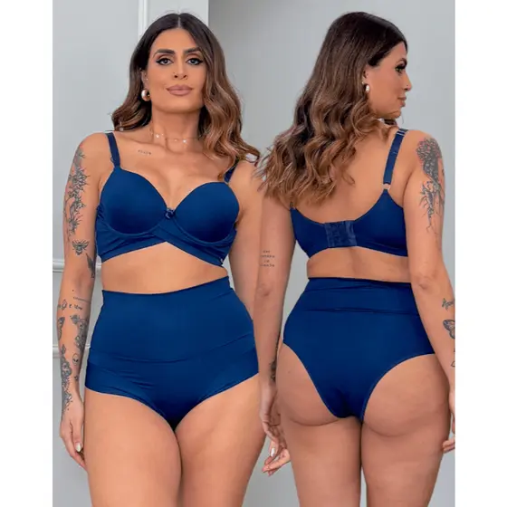 Calcinha conforto cós alto tanga Azul Marinho