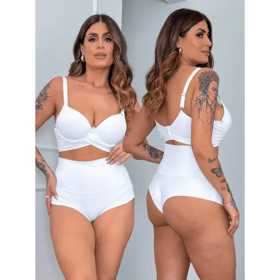 Calcinha conforto cós super alto semi fio duplo Branca