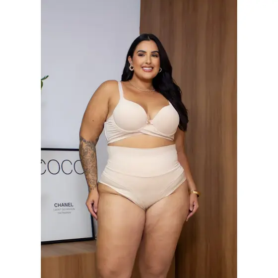 Calcinha conforto cós super alto semi fio duplo Champanhe