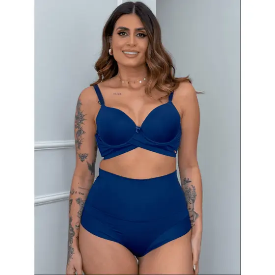 Calcinha conforto cós super alto semi fio duplo Azul Marinho