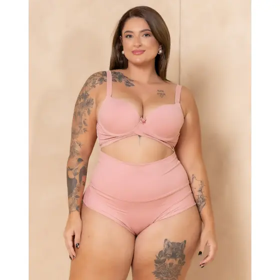 Calcinha conforto cós super  alto semi fio duplo Rosa Chique