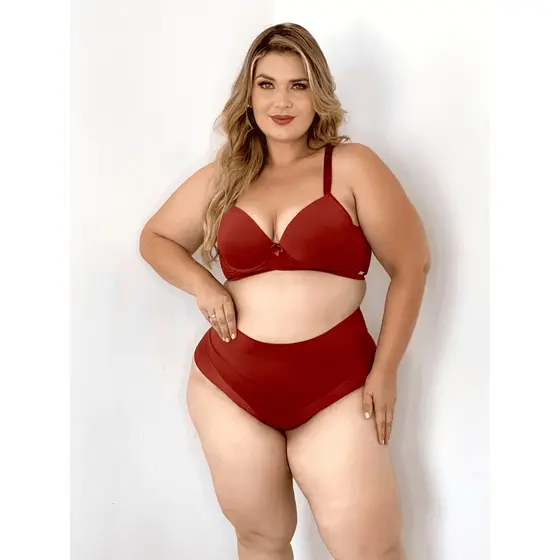Calcinha conforto cós super alto semi fio duplo Terracota