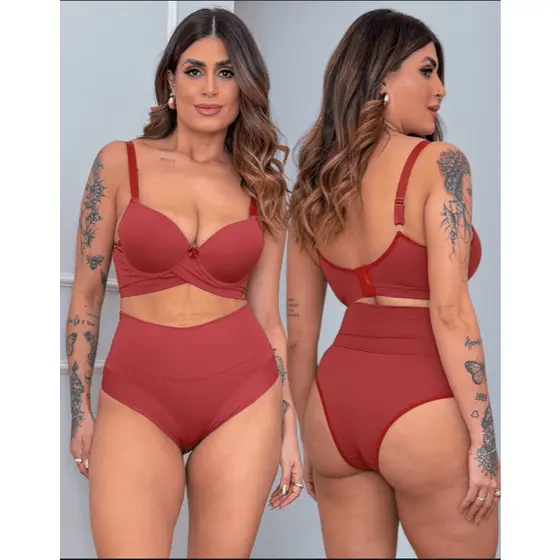 Calcinha conforto cós alto tanga Terracota