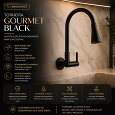 Torneira Gourmet Cozinha Parede Pia Flexível Preta Dupla Função Abs
