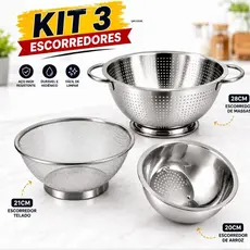 Kit Escorredor Inox Massas Arroz Telado Cozinha Completo