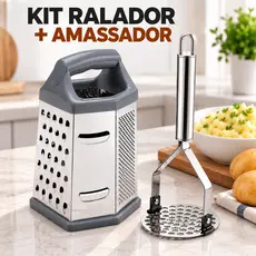 Kit Cozinha Ralador 6 Faces Sortido + Amassador de Batata Aço Inox 23cm Legumes Queijo Purê Utensílios de Cozinha