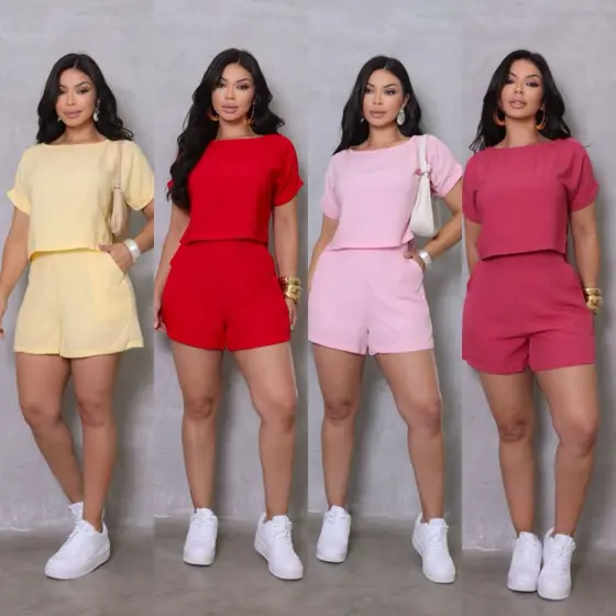 Conjunto Alfaiataria Shorts e Cropped Feminino Casual Elegante Cintura Alta Confortavel Fresquinho