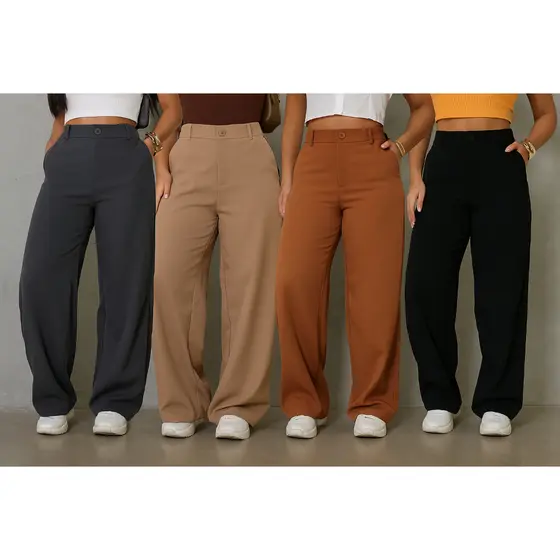 Calça Pantalona Alfaiataria Feminina Cintura Alta Elegante Tendência
