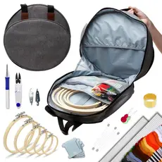 Kit Bordado Premium com Mochila Portátil Bastidores Linhas Tesoura e Organizado e Profissional - SH