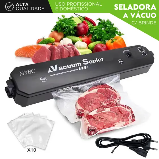 Seladora a Vácuo Doméstica – Bivolt Vedação Hermética | Para Conservar Alimentos | Com 10 Sacos - SH